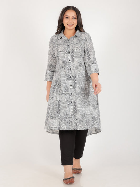 Women's Cotton Black High Low Kurta Set