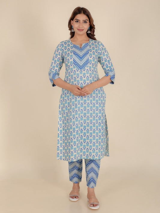 Women's Cotton White Straight Kurta Set