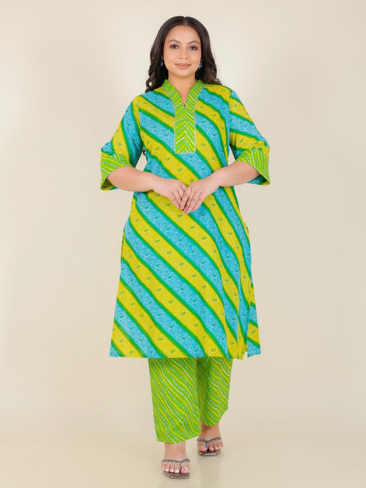 Women's Cotton Green Straight Kurta Set