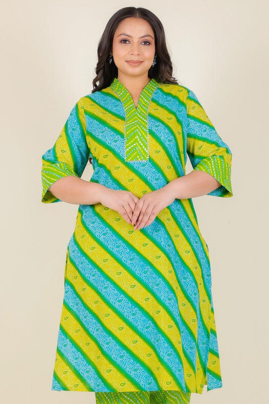 Women's Cotton Green Straight Kurta
