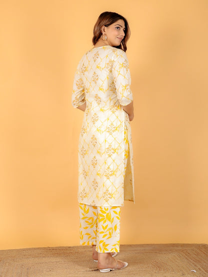 Women's Cotton Yellow Straight Kurta Set