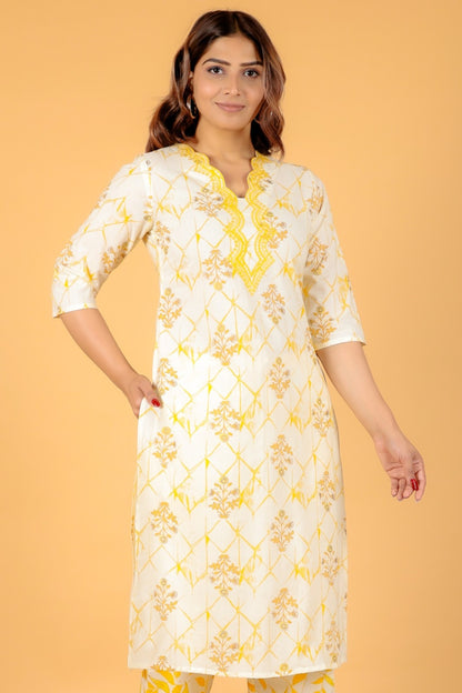 Women's Cotton Yellow Straight Kurta