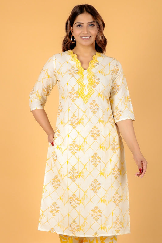 Women's Cotton Yellow Straight Kurta