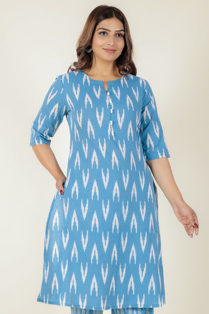 Women's Cotton Blue A-line Kurta