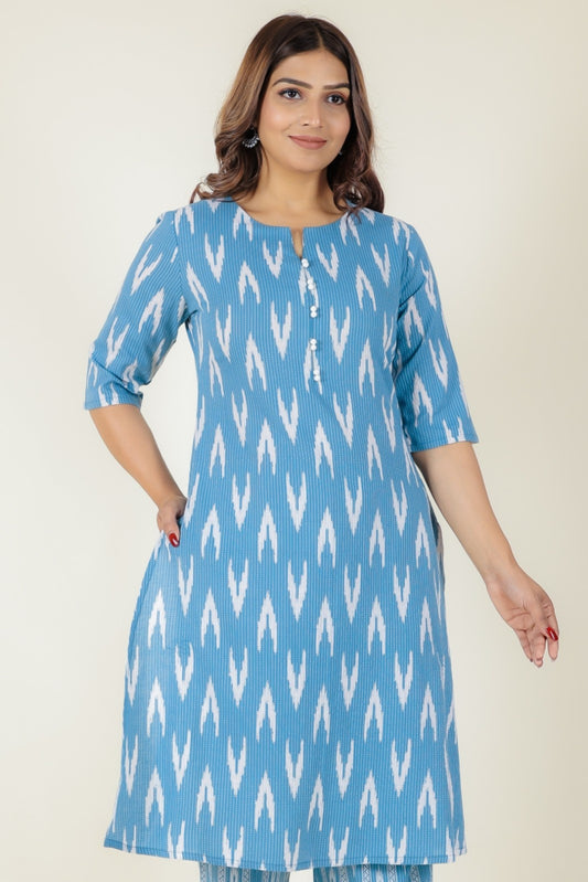 Women's Cotton Blue A-line Kurta