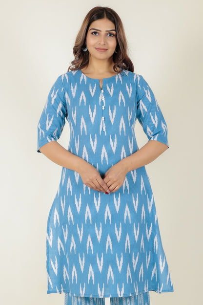 Women's Cotton Blue A-line Kurta
