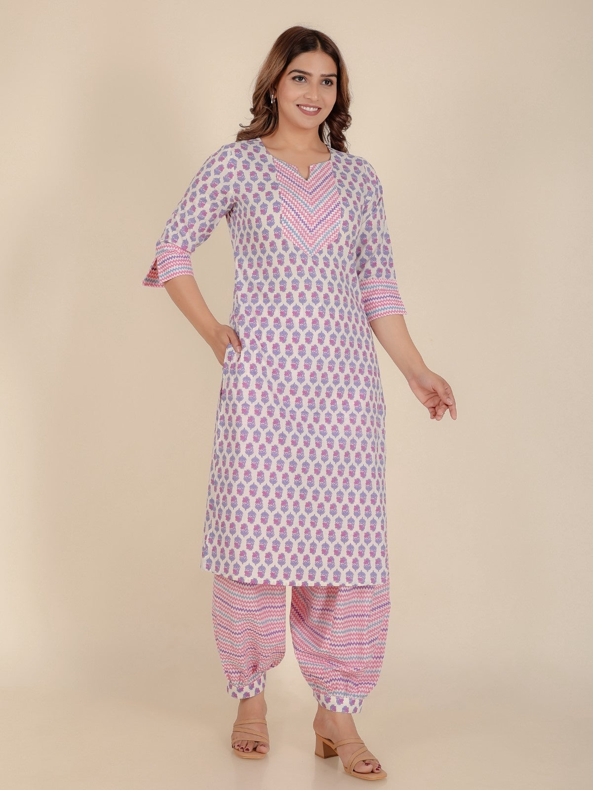 Women's Cotton Off White Straight Kurta Set