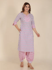 Women's Cotton Off White Straight Kurta Set