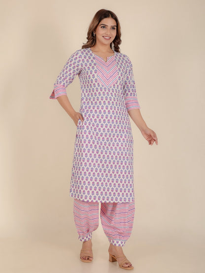 Women's Cotton Off White Straight Kurta Set