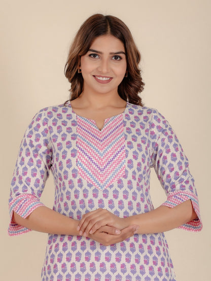 Women's Cotton Off White Straight Kurta Set