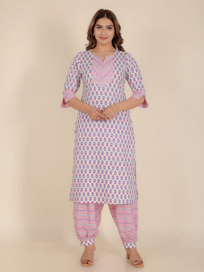 Women's Cotton Off White Straight Kurta Set