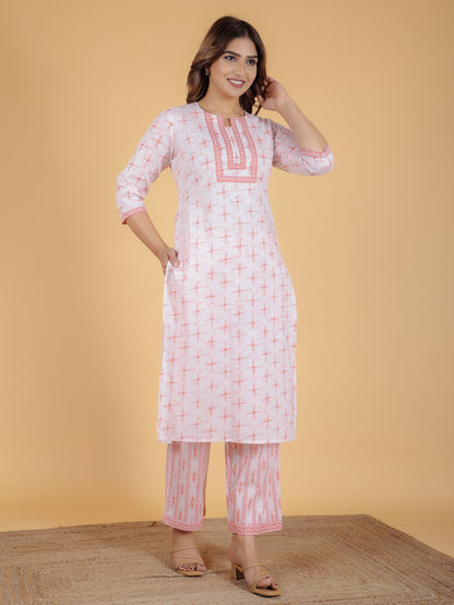 Women's Cotton Orange Straight Kurta Set