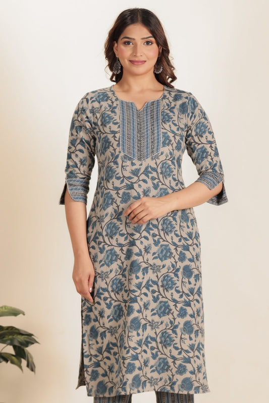 Women's Linen Grey Straight Kurta