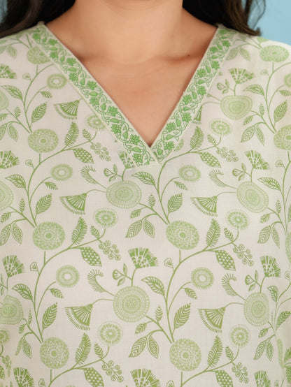 Women's Cotton Green Straight Kurta Set