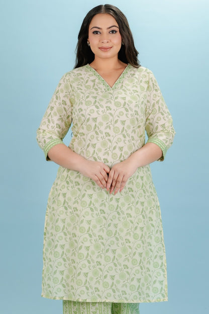 Women's Cotton Green Straight Kurta
