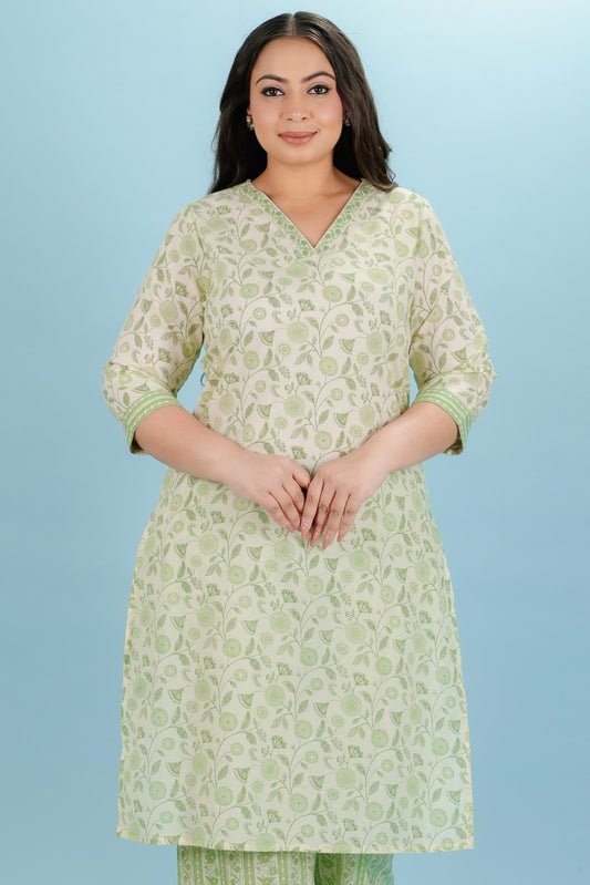 Women's Cotton Green Straight Kurta