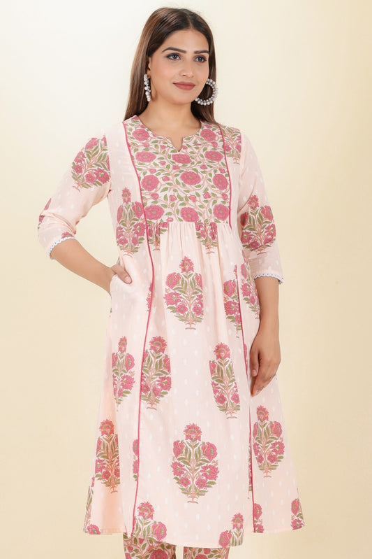 Women's Cotton Pink Panelled Kurta