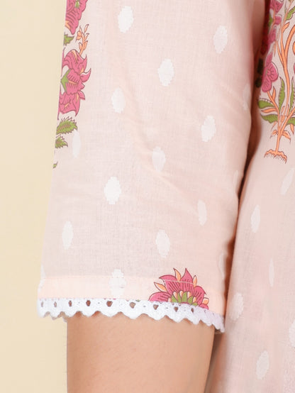 Women's Cotton Pink Panelled Kurta Set