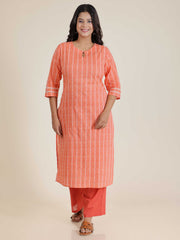 Women's Cotton Orange Straight Kurta Set