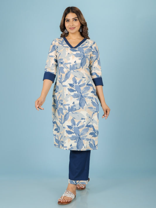 Women's Linen Off White Straight Kurta Set
