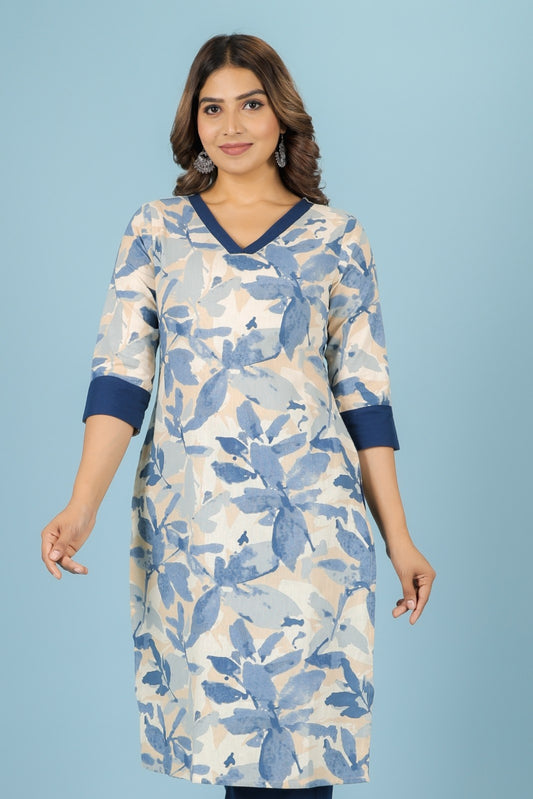 Women's Linen Off White Straight Kurta