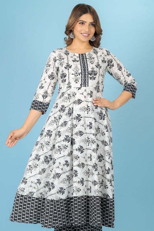 Women's Cotton White Anarkali Kurta