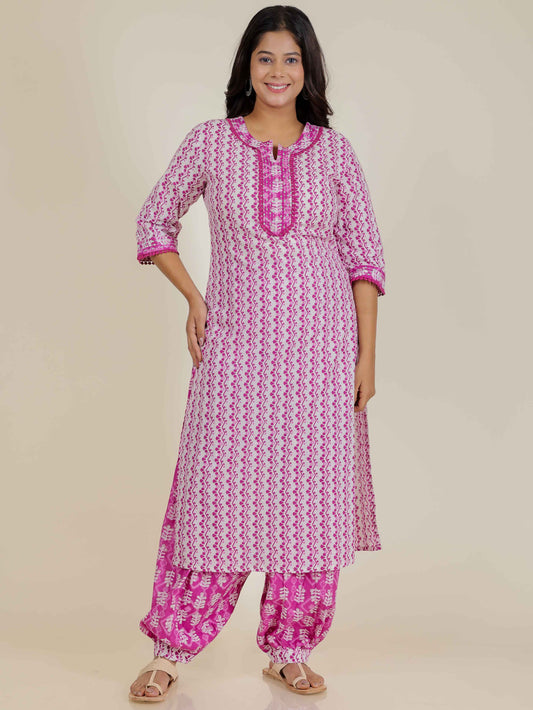 Women's Cotton Pink Straight Kurta Set