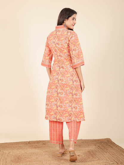 Women's Cotton Orange Straight Kurta
