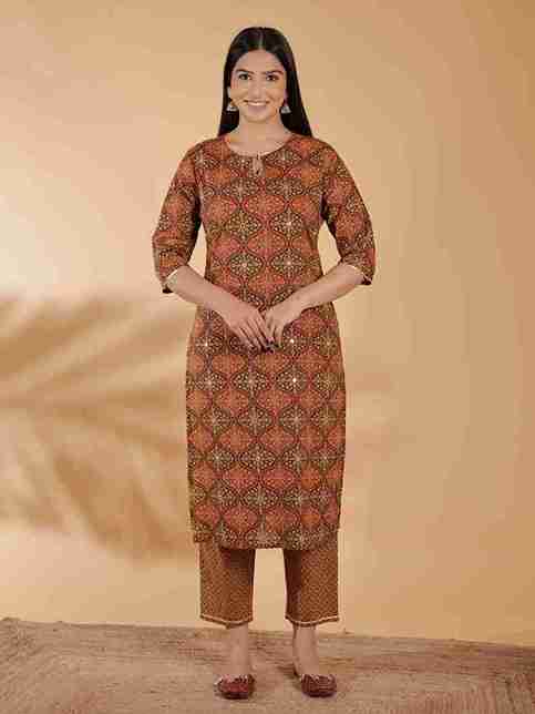 Women's Cotton Brown Straight Kurta Set
