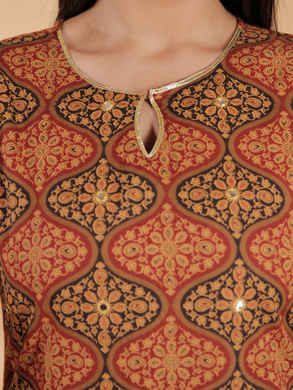 Women's Cotton Brown Straight Kurta Set