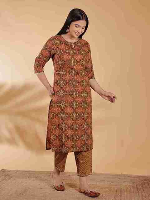 Women's Cotton Brown Straight Kurta
