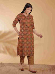 Women's Cotton Brown Straight Kurta