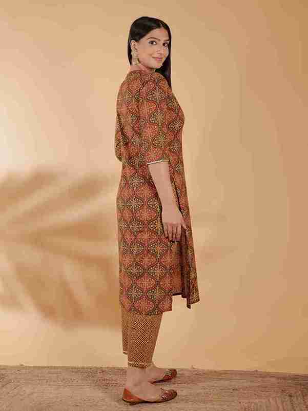 Women's Cotton Brown Straight Kurta Set