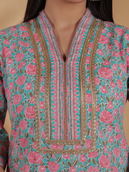 Women's Cotton Multicolor Straight Kurta
