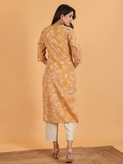 Women's Linen Yellow Straight Kurta