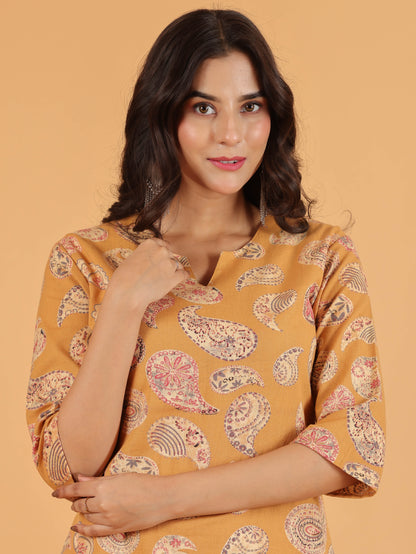 Women's Linen Yellow Straight Kurta