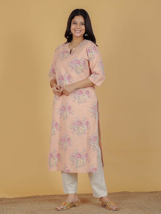 Women's Linen Orange Straight Kurta