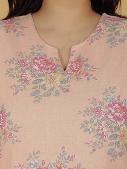 Women's Linen Orange Straight Kurta