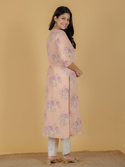 Women's Linen Orange Straight Kurta