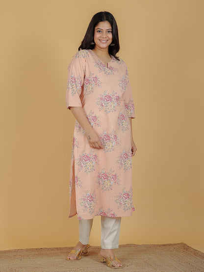Women's Linen Orange Straight Kurta