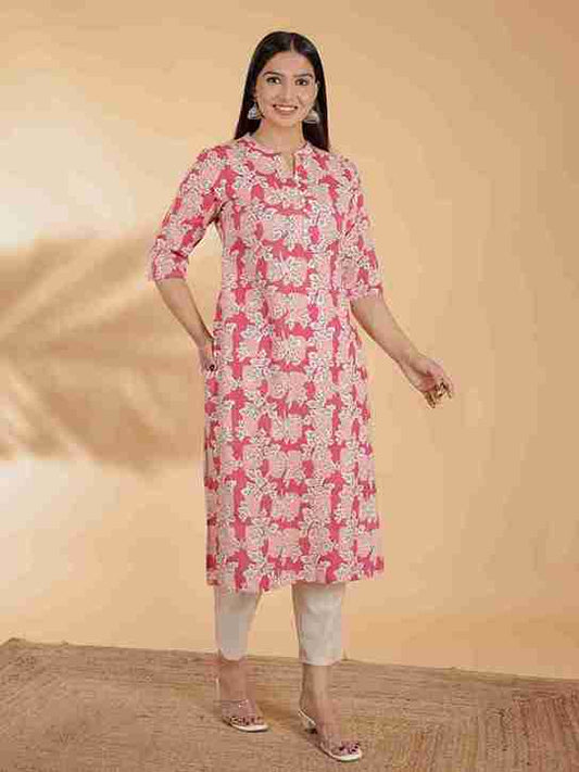 Women's Linen Pink Straight Kurta Set