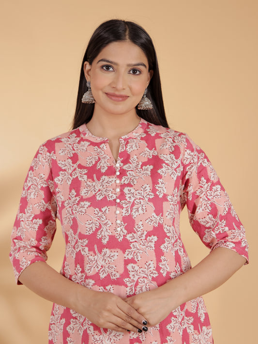 Women's Linen Pink Straight Kurta