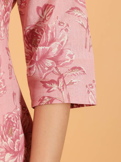 Women's Linen Pink Straight Kurta