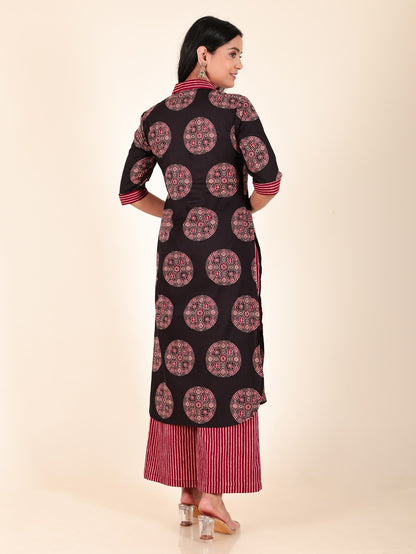 Women's Cotton Black Panelled Kurta