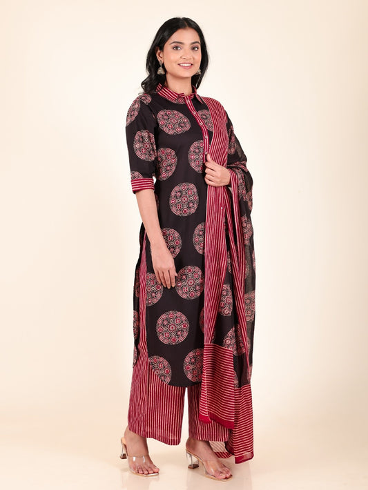 Women's Cotton Black Panelled Kurta