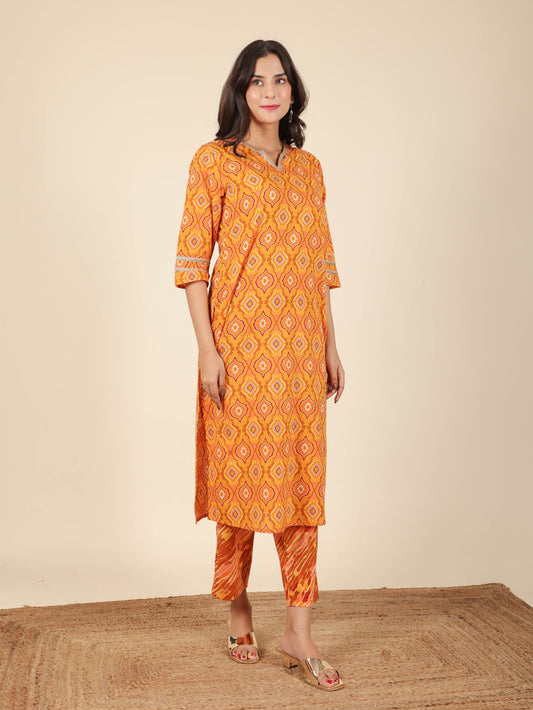 Women's Cotton Yellow Straight Kurta