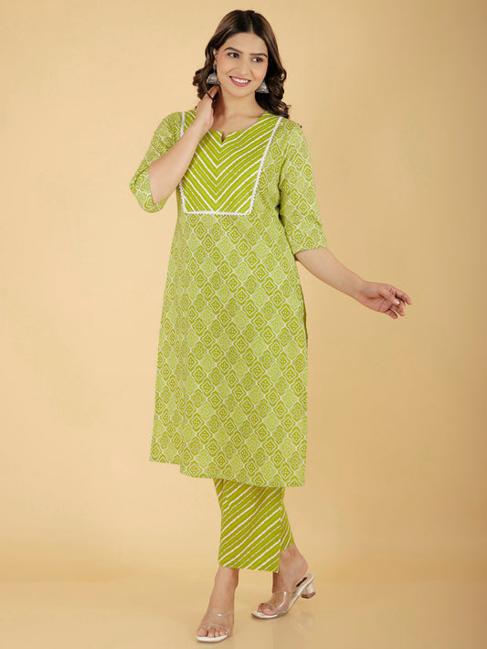 Women's Cotton Green Straight Kurta