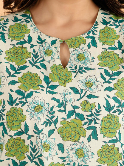Women's Cotton Green Straight Kurta Set