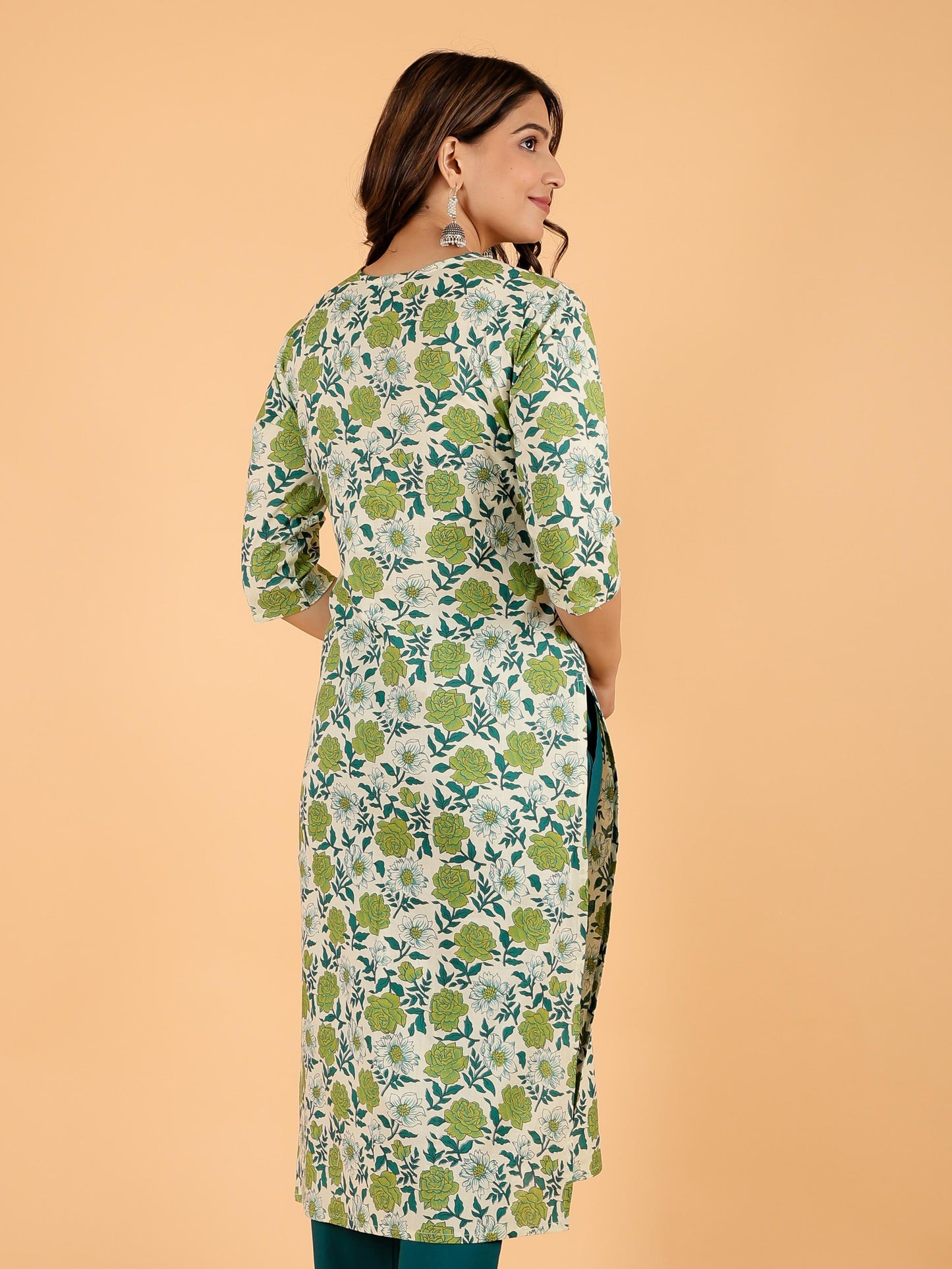 Women's Cotton Green Straight Kurta Set