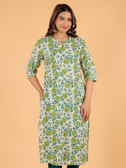 Women's Cotton Green Straight Kurta Set